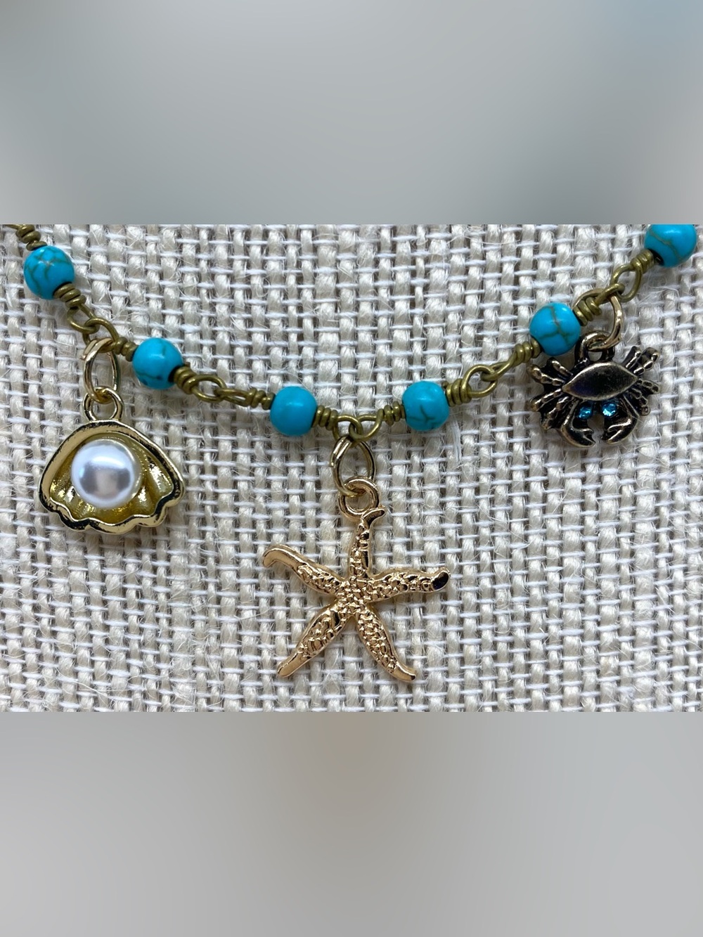 Blue Gold Beaded Necklace Beach Charms Boho Y2K Summer Preppy Eclectic Festival - Picture 7 of 15